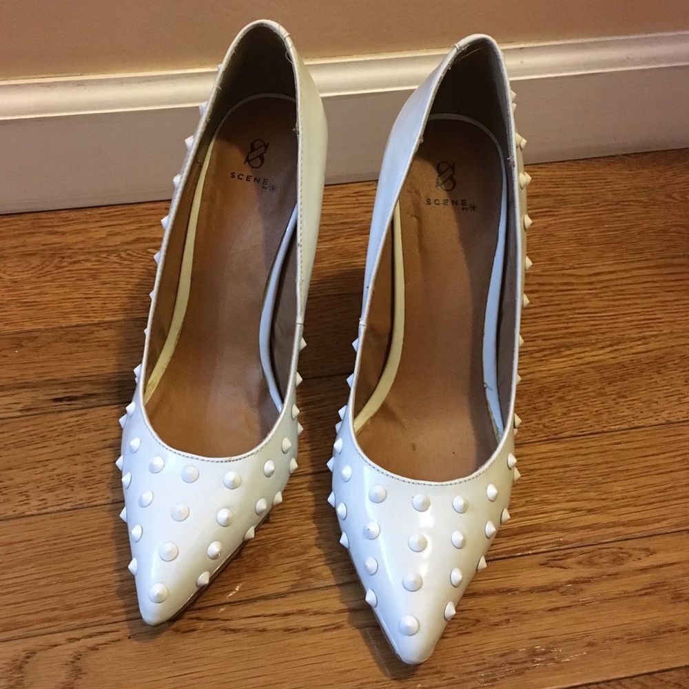 White Studded Patent Pump